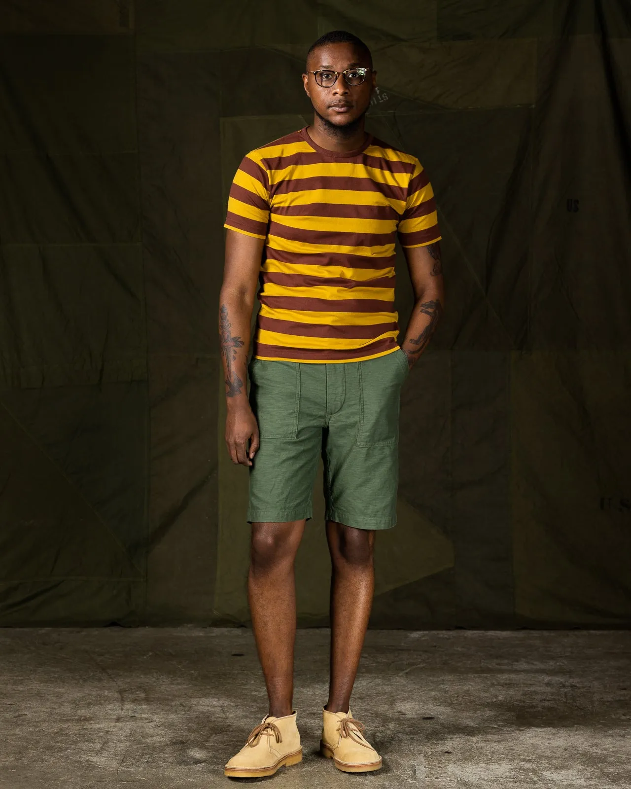 40's Biker Hoop Tee - Mustard & Eggplant