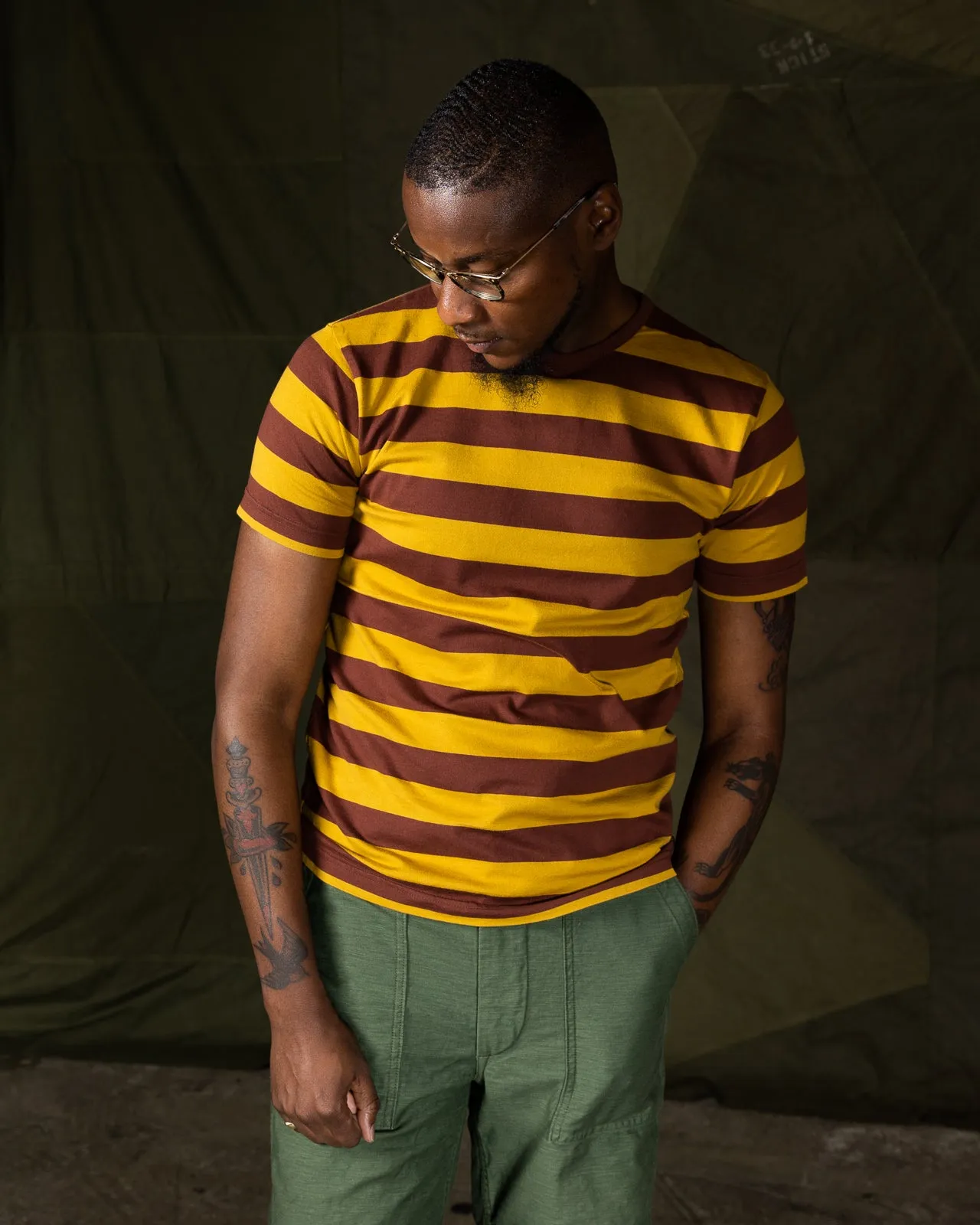 40's Biker Hoop Tee - Mustard & Eggplant