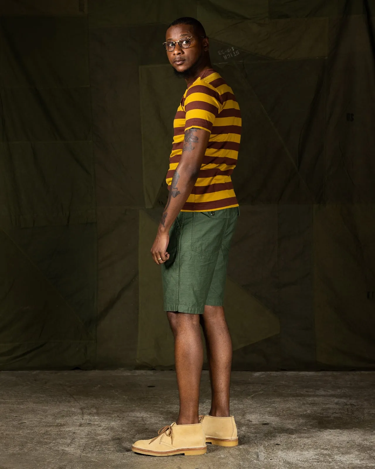 40's Biker Hoop Tee - Mustard & Eggplant