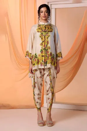 Aarani Embellished Beige Dhoti Set