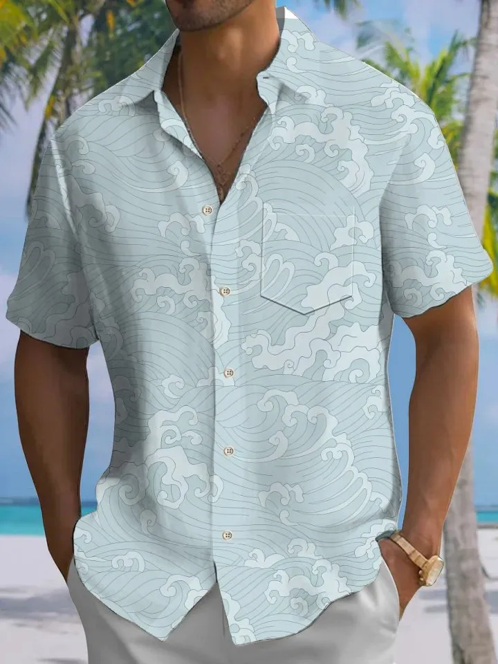 Alohadaddy Summer Waves Fresh Beach Vacation Casual Shirt