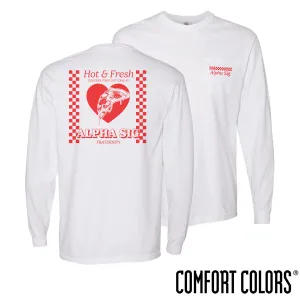 Alpha Sig Comfort Colors Hot and Fresh Pizza Long Sleeve Tee
