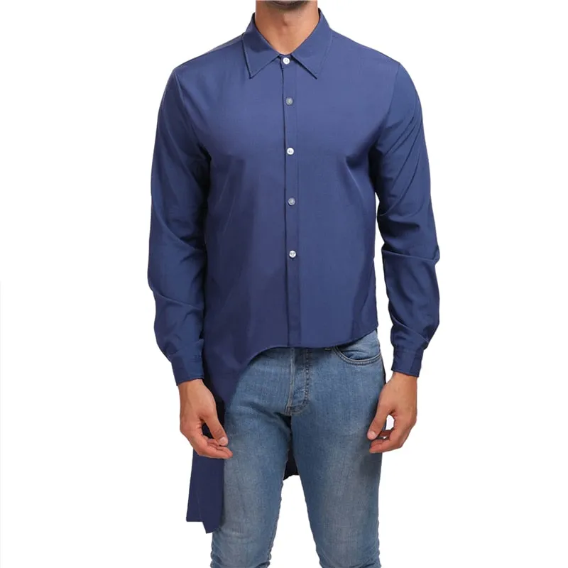 Asymmetry Plain Street Style Men Long Sleeves Shirt
