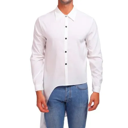 Asymmetry Plain Street Style Men Long Sleeves Shirt