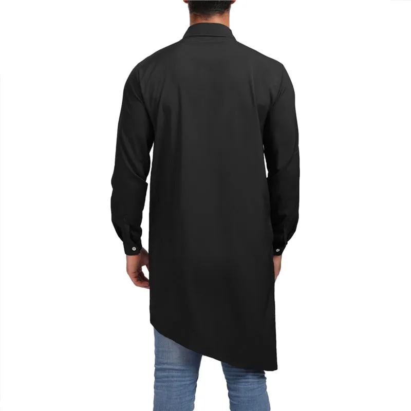 Asymmetry Plain Street Style Men Long Sleeves Shirt