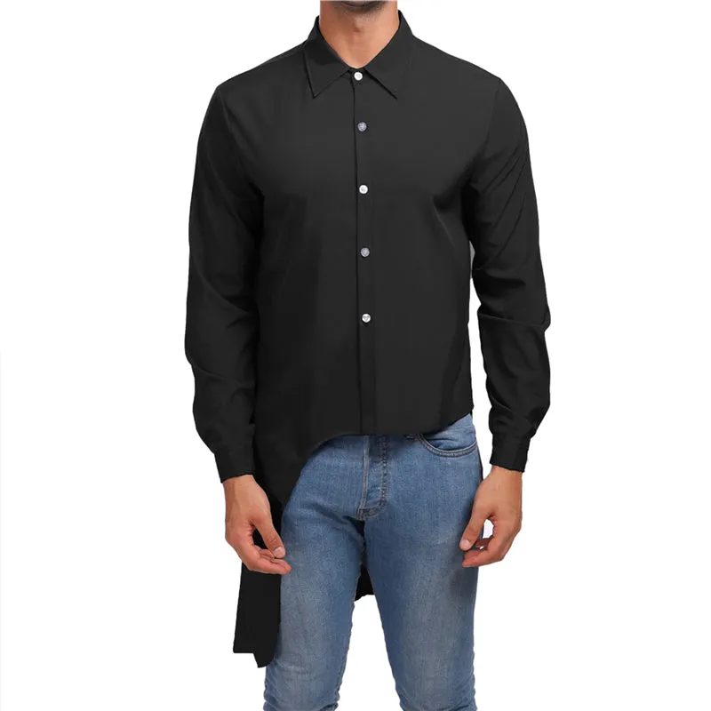 Asymmetry Plain Street Style Men Long Sleeves Shirt