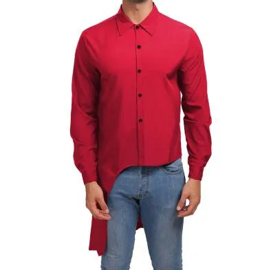 Asymmetry Plain Street Style Men Long Sleeves Shirt