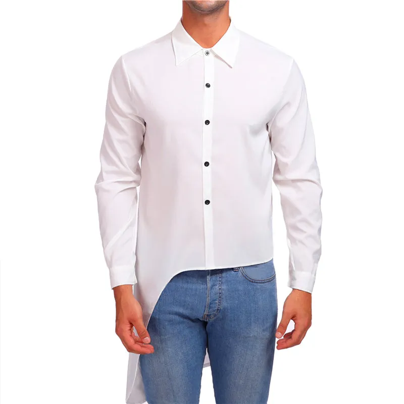 Asymmetry Plain Street Style Men Long Sleeves Shirt