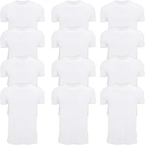 BILLIONHATS 12 Pack Plus Size Men Cotton White T-Shirt Bulk Big Tall Short Sleeve Lightweight Tees