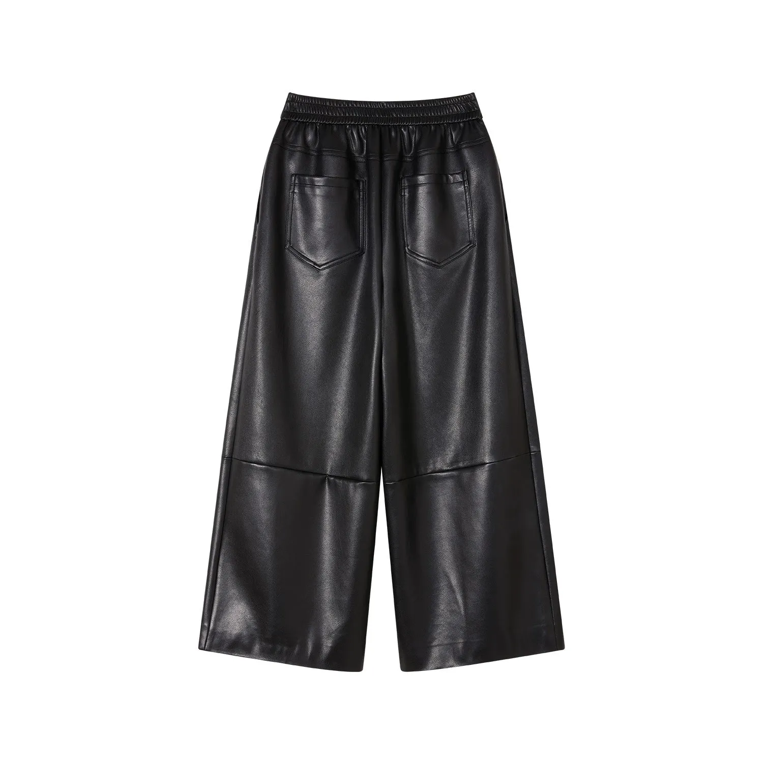 Black Elastic High-Waisted Faux Leather Pants