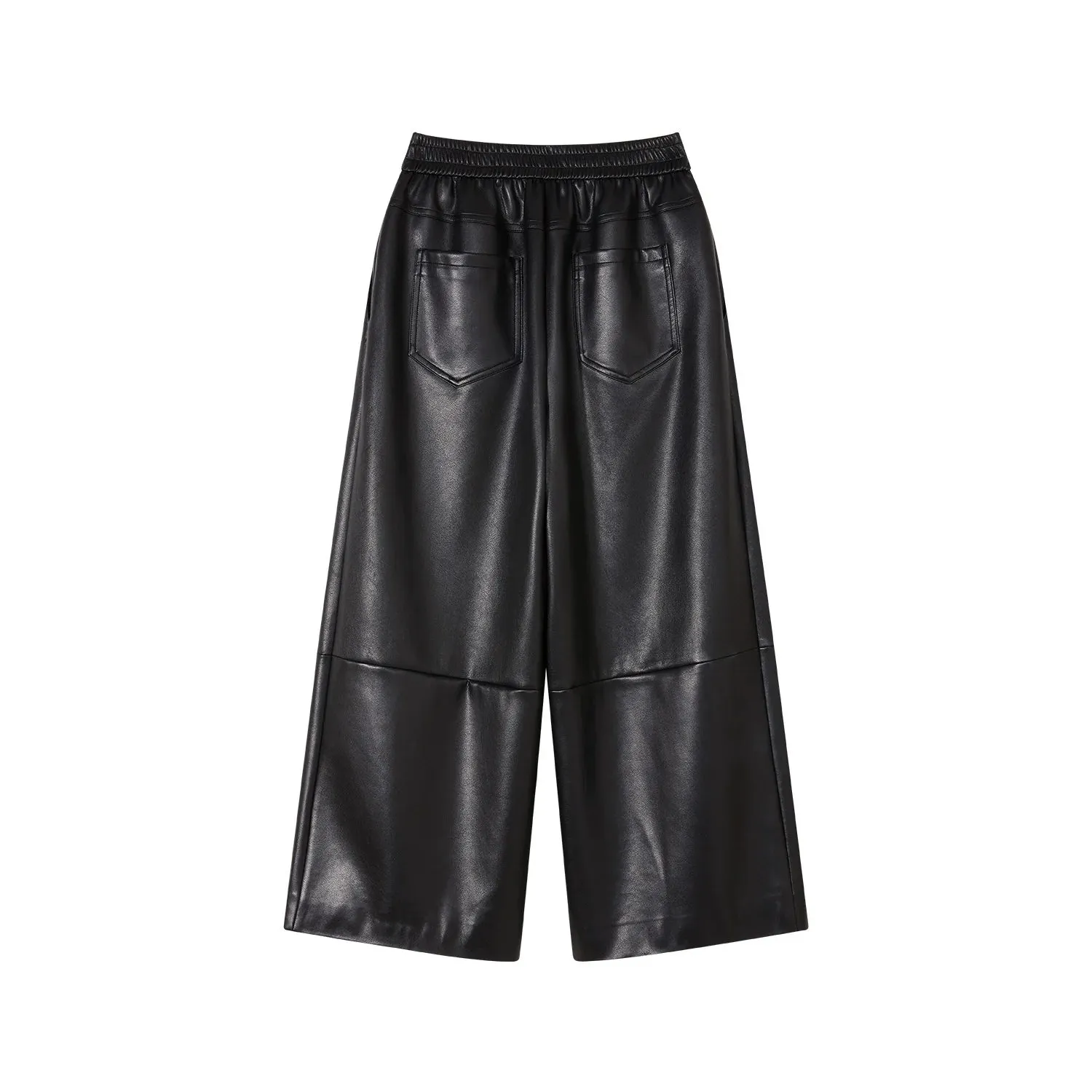 Black Elastic High-Waisted Faux Leather Pants