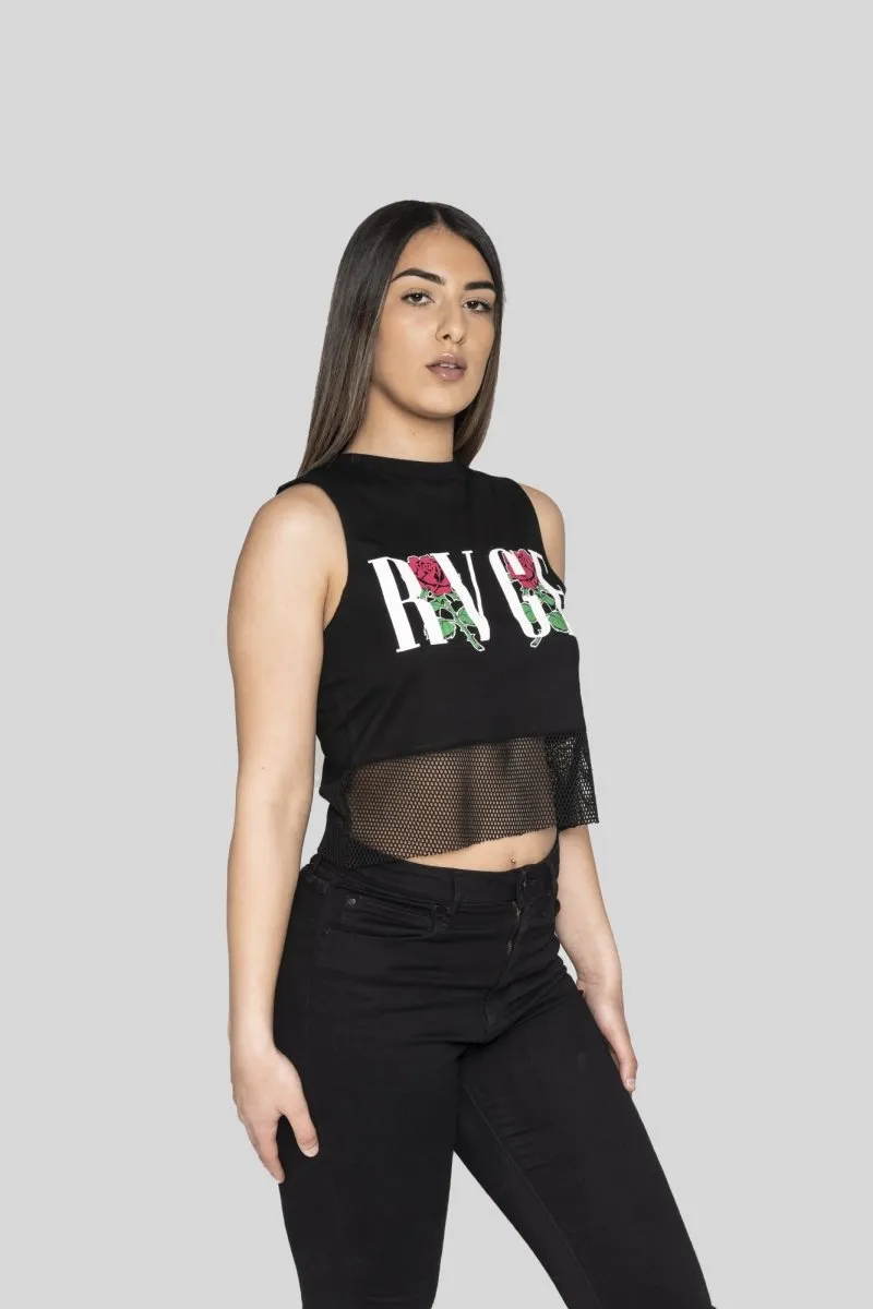Black Shadows Crop Muscle Tank With Mesh Panel