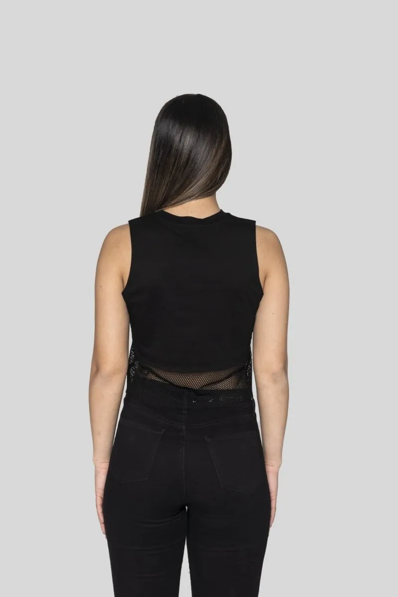 Black Shadows Crop Muscle Tank With Mesh Panel