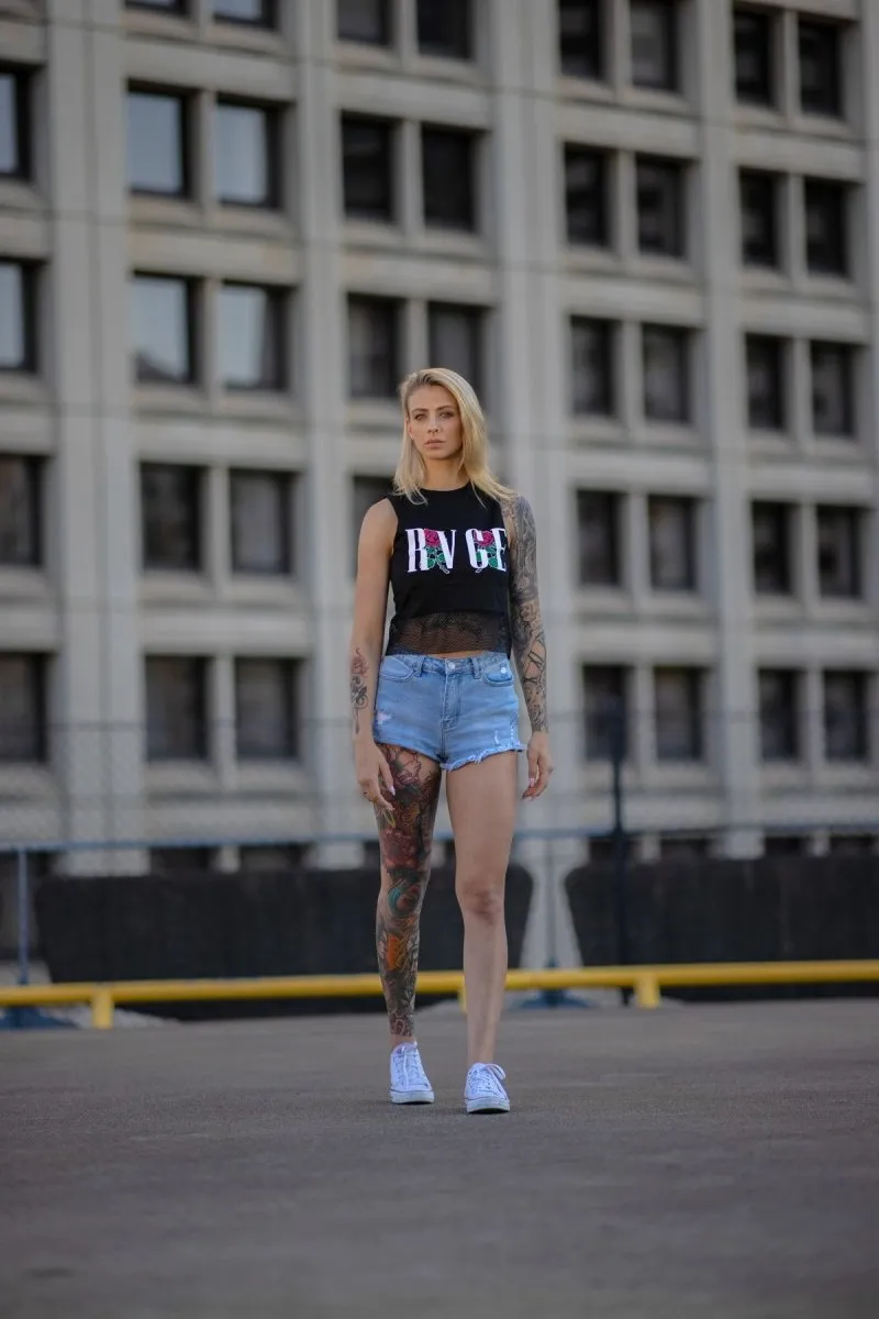 Black Shadows Crop Muscle Tank With Mesh Panel