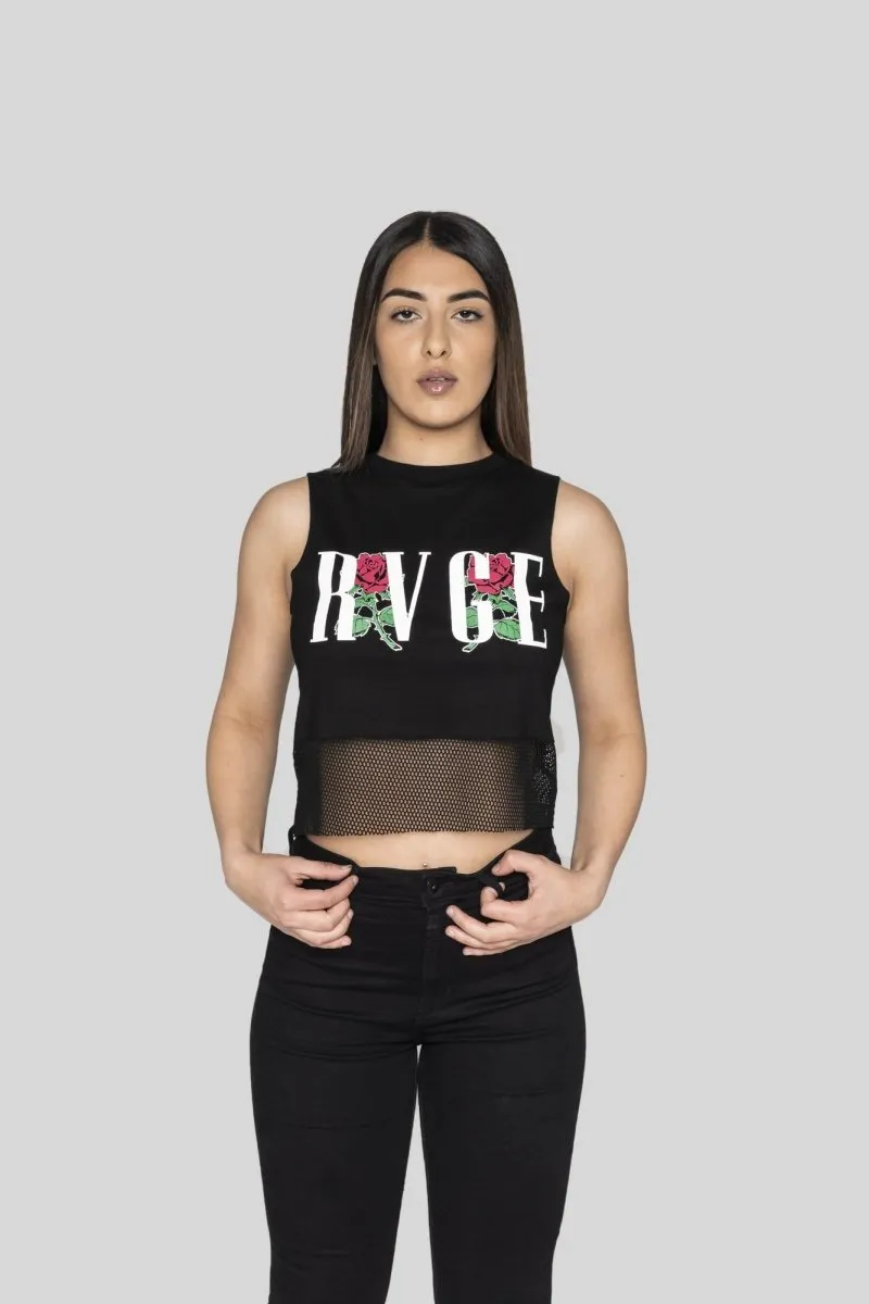 Black Shadows Crop Muscle Tank With Mesh Panel