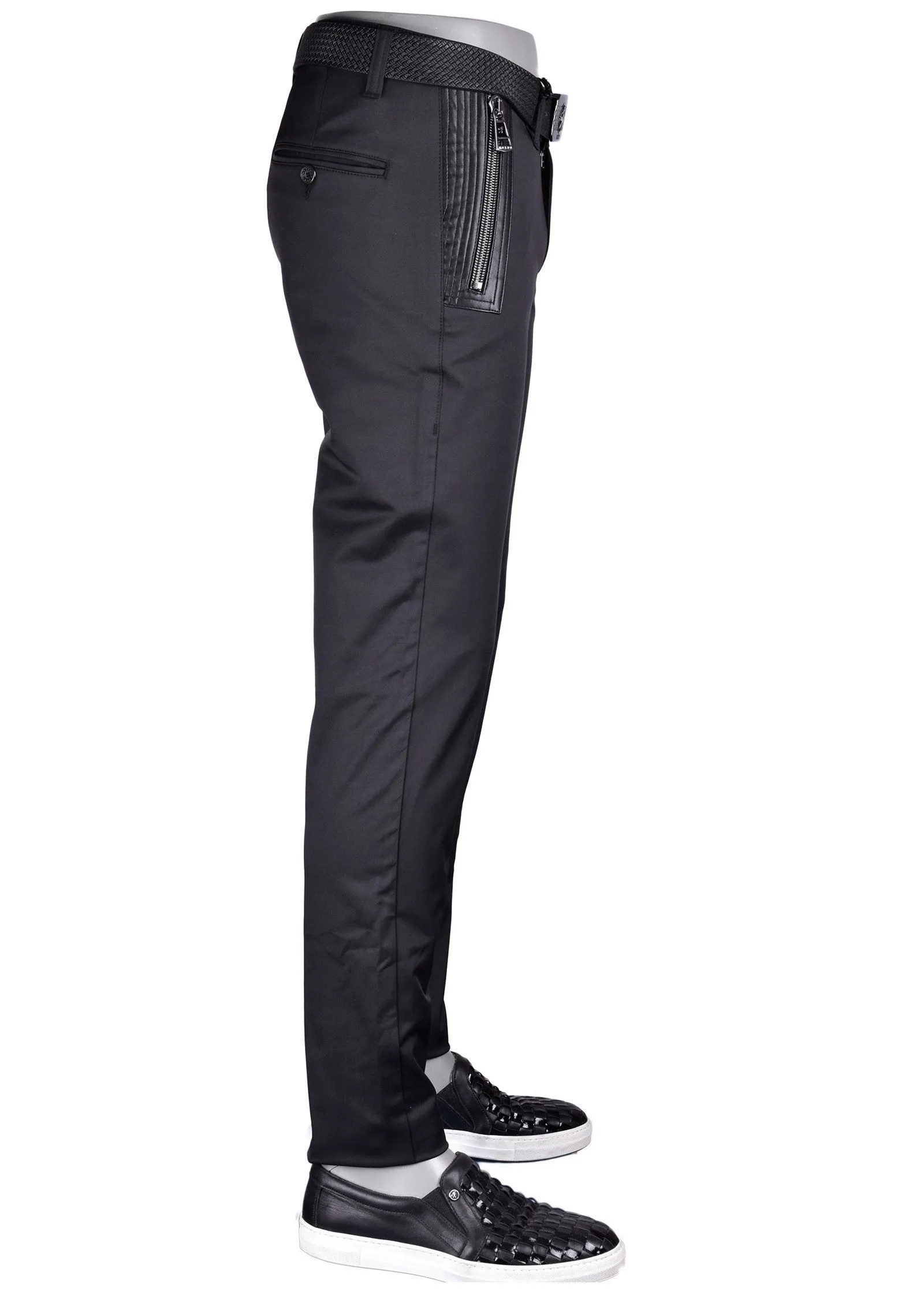 Black Silver Zipper Tech Stretchy Pants