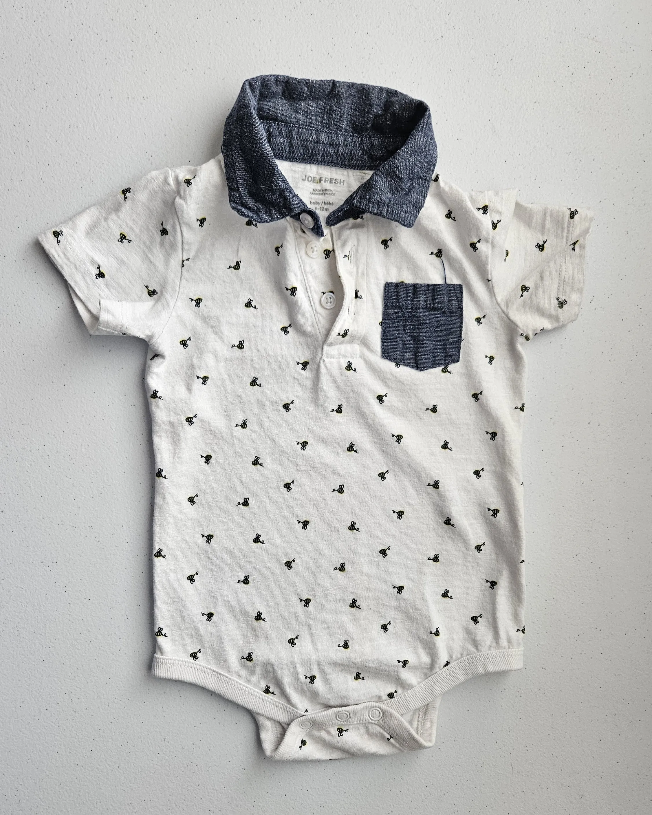 Bumble Bee Print, Polo T-Shirt Onesie, Joe Fresh, 6-12M, Kids 9 Month (6-9M)