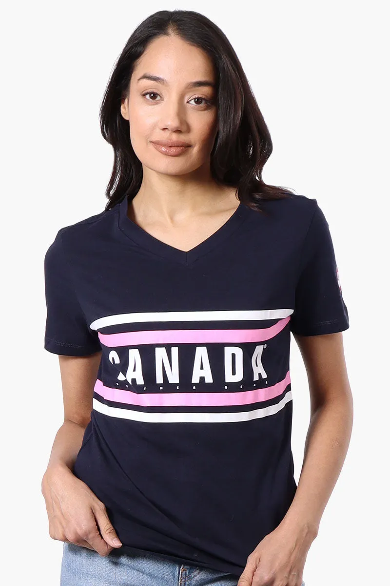 Canada Weather Gear Striped Chest Logo Print Tee - Navy