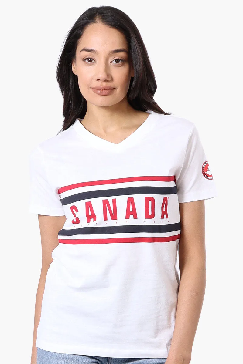 Canada Weather Gear Striped Chest Logo Print Tee - White