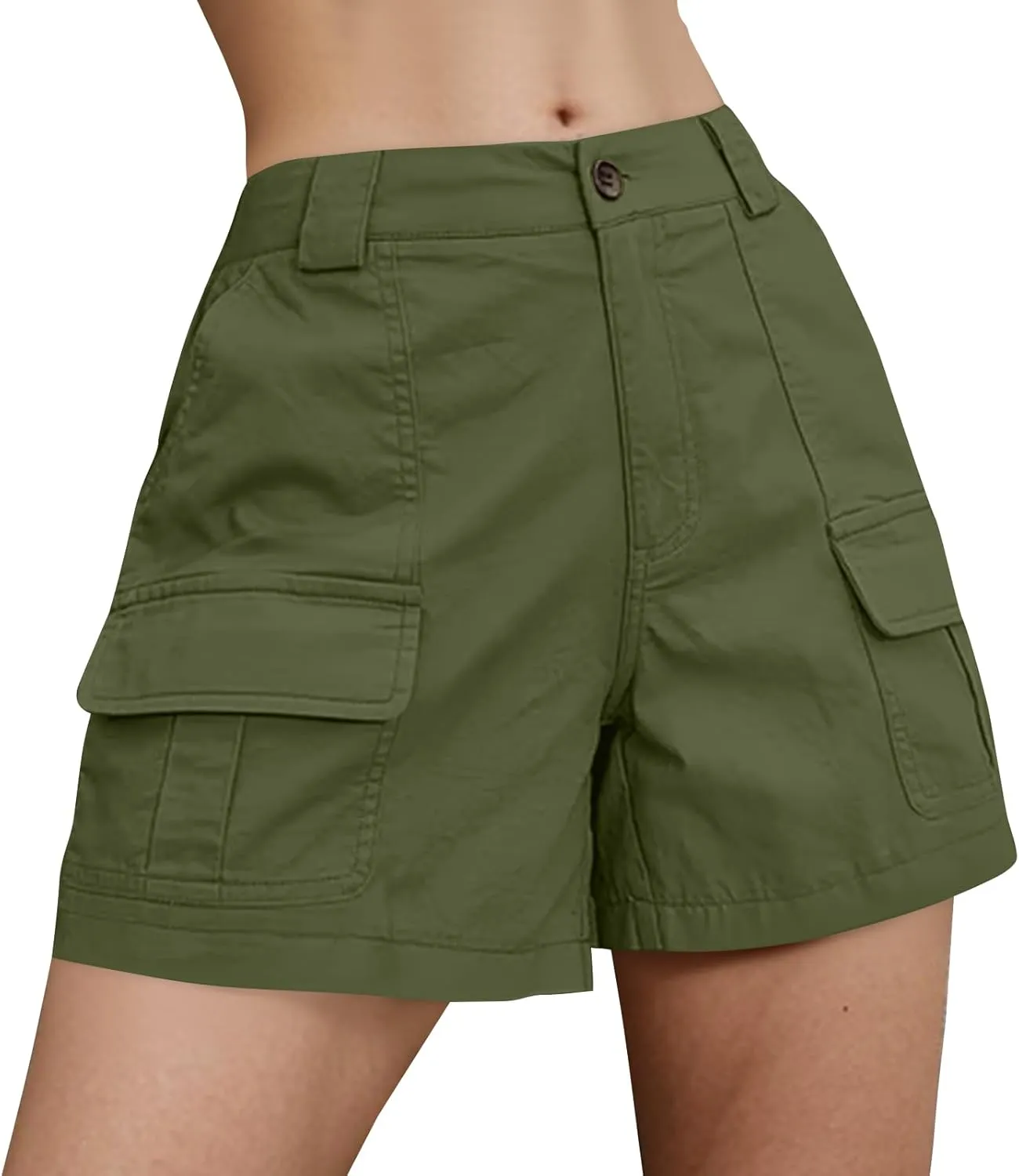 Cargo Shorts Women Casual Knee Length Long Bermuda Shorts with Pockets Button Elastic Waist Hiking Summer Outfits