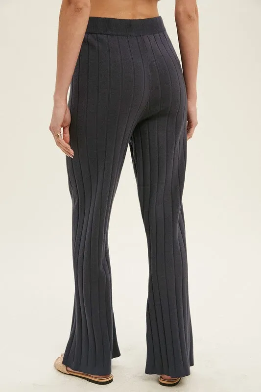 Charcoal Ribbed Knit Flare Pants