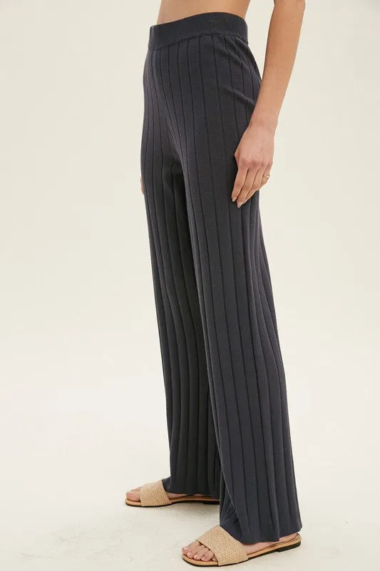 Charcoal Ribbed Knit Flare Pants