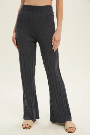 Charcoal Ribbed Knit Flare Pants