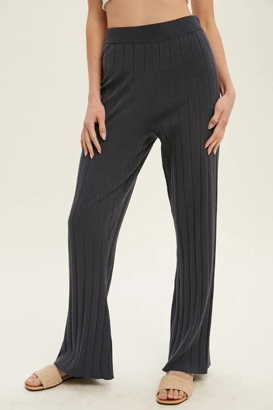 Charcoal Ribbed Knit Flare Pants