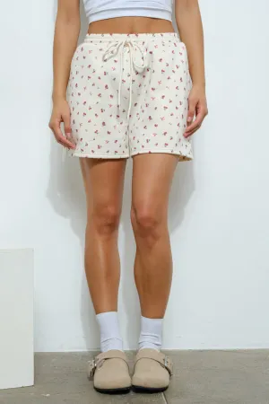 Cherry Bow Print Sweat Shorts