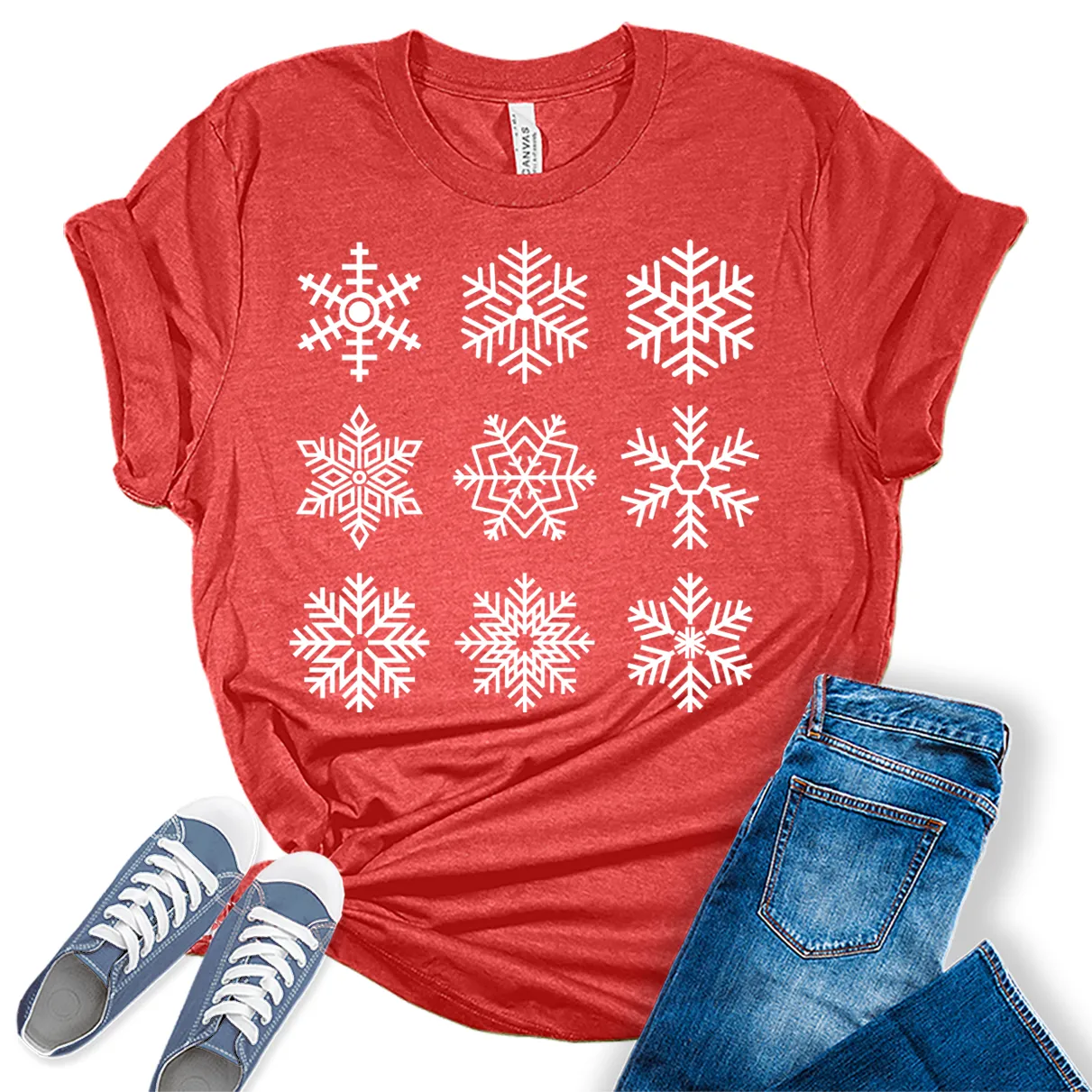 Chirstmas Shirt for Womennowflakes Graphic Tees Cute Holiday Tshirt