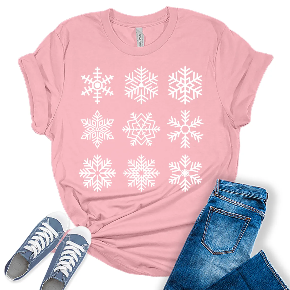 Chirstmas Shirt for Womennowflakes Graphic Tees Cute Holiday Tshirt