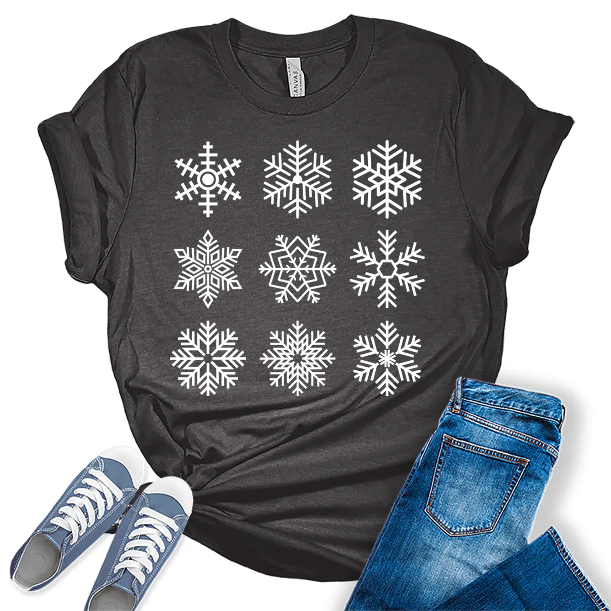 Chirstmas Shirt for Womennowflakes Graphic Tees Cute Holiday Tshirt