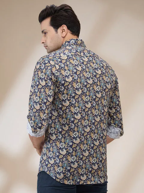 Colorplus Men Blue Printed Regular Fit Tencel Printed Casual Shirt