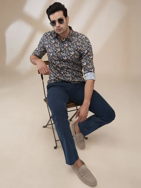 Colorplus Men Blue Printed Regular Fit Tencel Printed Casual Shirt