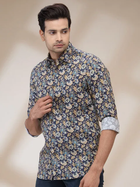 Colorplus Men Blue Printed Regular Fit Tencel Printed Casual Shirt