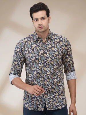 Colorplus Men Blue Printed Regular Fit Tencel Printed Casual Shirt