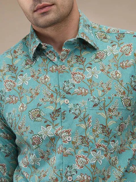 Colorplus Men Green Printed Regular Fit Cotton Printed Casual Shirt