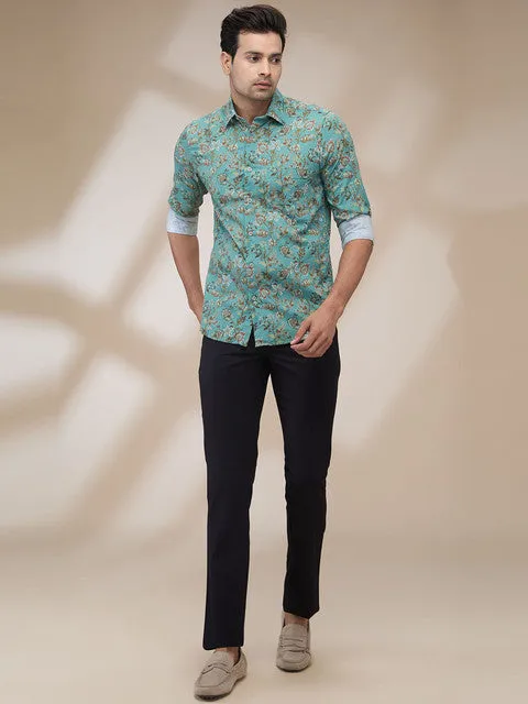 Colorplus Men Green Printed Regular Fit Cotton Printed Casual Shirt