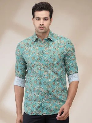 Colorplus Men Green Printed Regular Fit Cotton Printed Casual Shirt