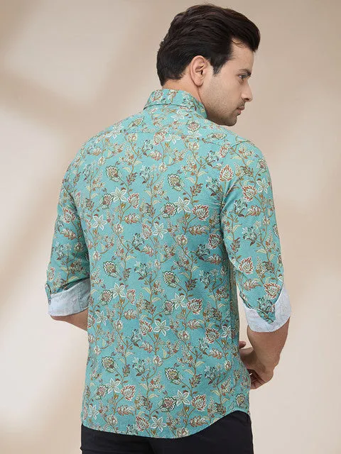 Colorplus Men Green Printed Regular Fit Cotton Printed Casual Shirt