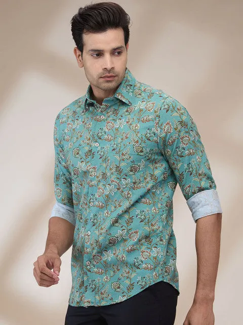 Colorplus Men Green Printed Regular Fit Cotton Printed Casual Shirt