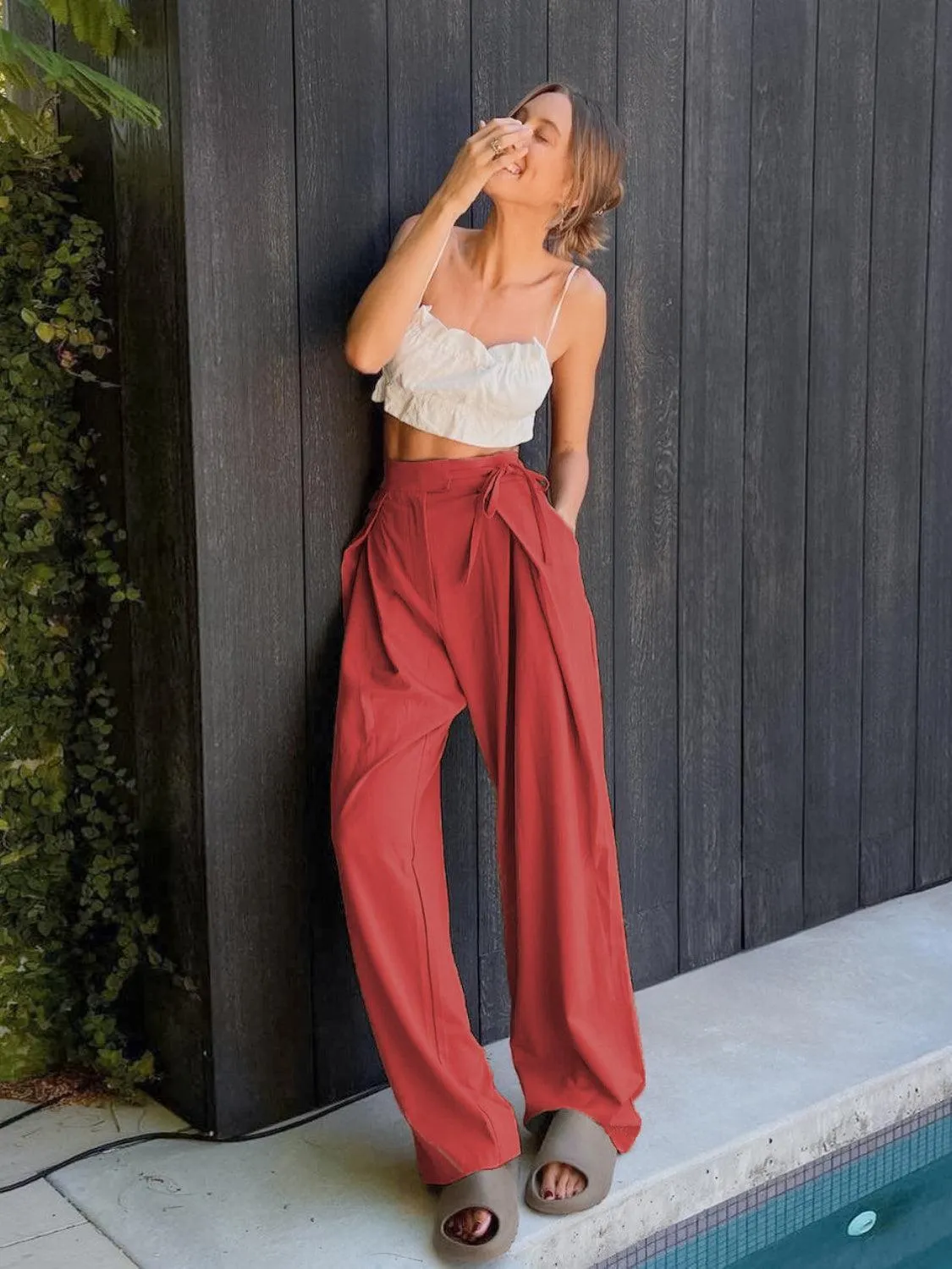 Comfy Fashionista Tied High Waist Wide Leg Pants