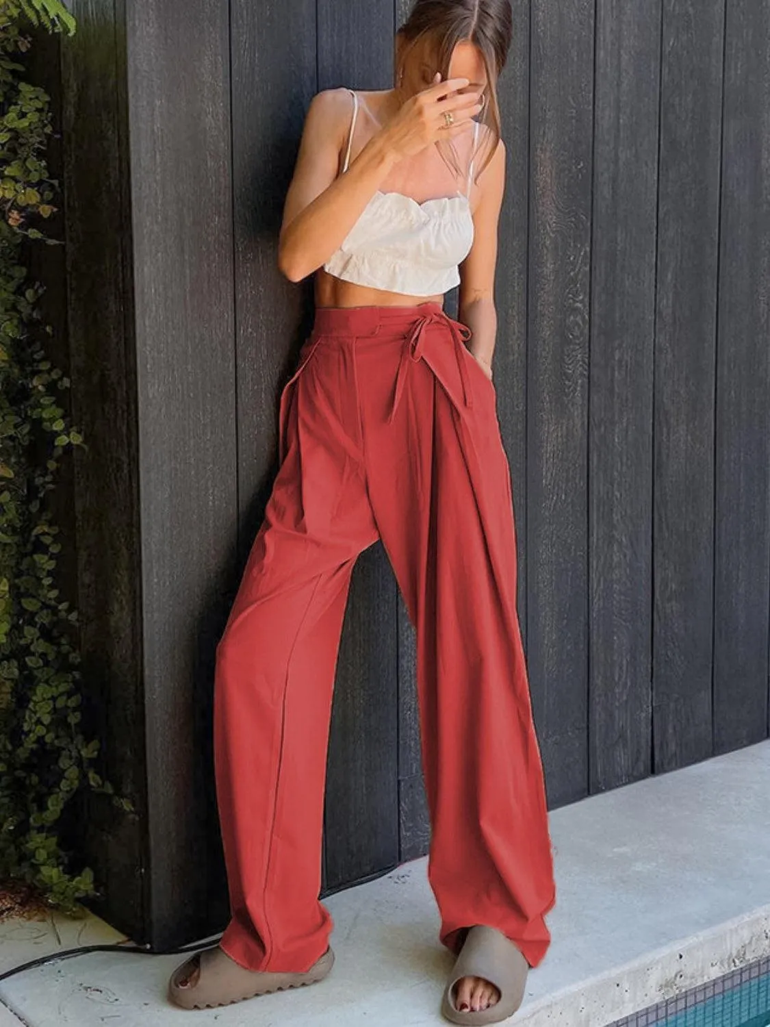 Comfy Fashionista Tied High Waist Wide Leg Pants