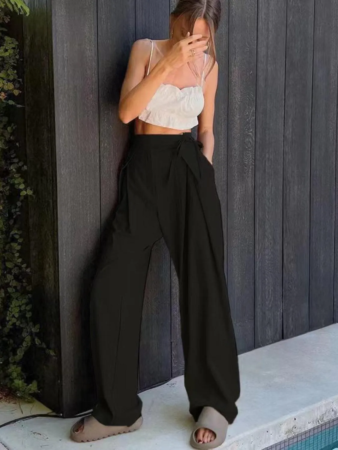 Comfy Fashionista Tied High Waist Wide Leg Pants