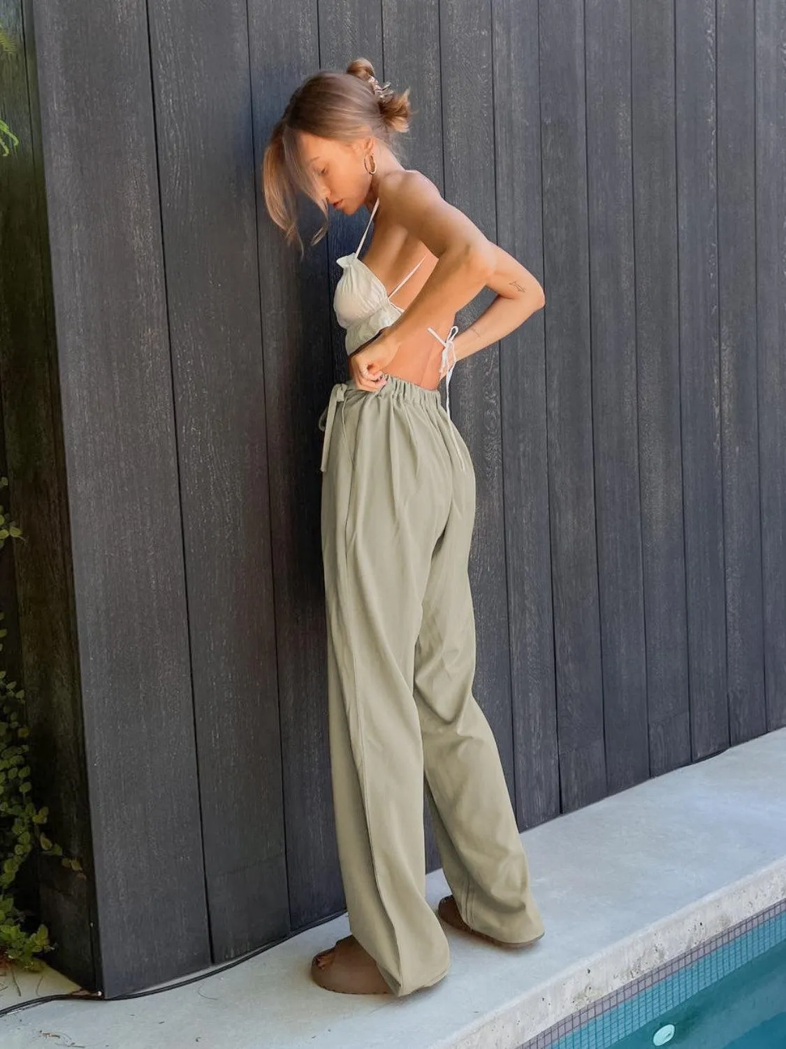 Comfy Fashionista Tied High Waist Wide Leg Pants