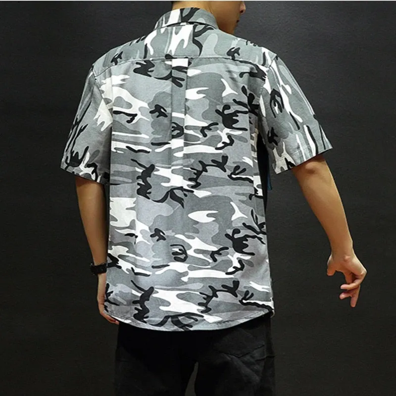 Cotton Double Pocket Trendy Camouflage Men Short Sleeves Shirts
