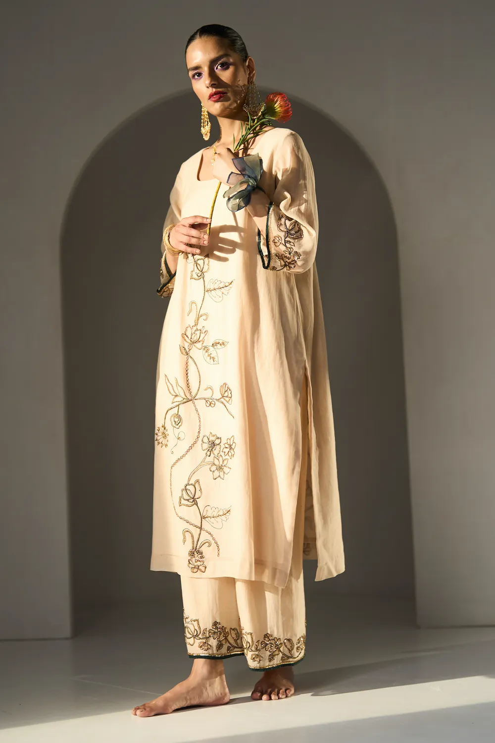 Cream Basant Kurta set