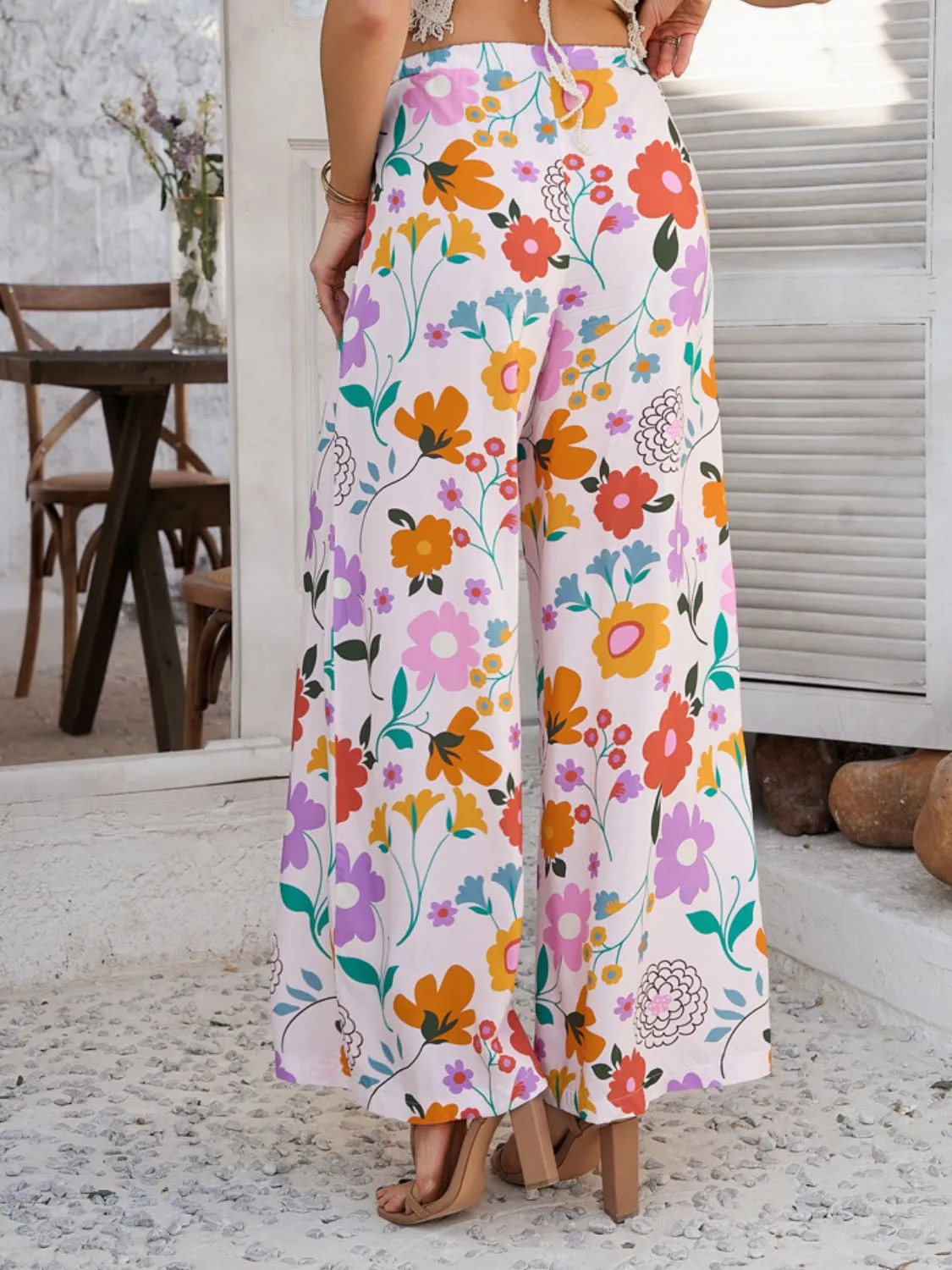 Devine Drawstring Printed Wide Leg Pants