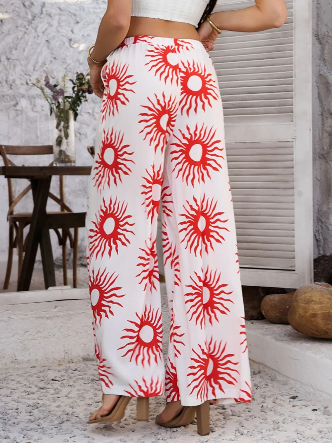 Devine Drawstring Printed Wide Leg Pants