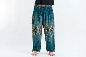 Diamond Peacock Unisex Harem Pants in Turquoise